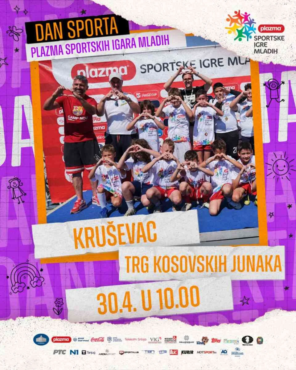 najava sportske manifestacije "dan sporta"-" Plazma sportske igare mladih" Kruševac 30.04.2025.