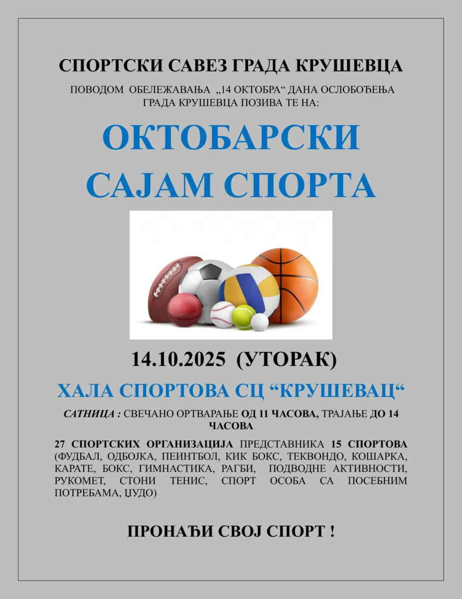 PRONAĐI SVOJ SPORT, DOĐI NA "OKTOBARSKI SAJAM SPORTA"